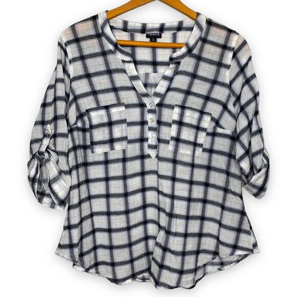 Torrid women's plus size white plaid Harper three quarter sleeve blouse SZ 0X - Picture 1 of 9